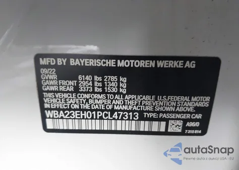 2023 BMW 740 I z USA, uszkodzony, nr VIN WBA23EH01PCL47313